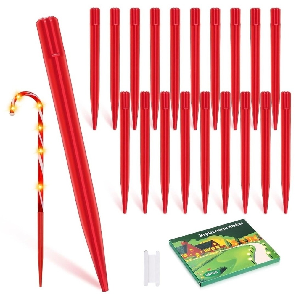 20 JORETLE Replacement Stakes Christmas Candy Cane Pathway Lights Red 9in